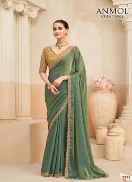 Green Colour Kaina Vol 4 By Anmol Georgette Shimmer Party Wear Designer Work Sarees Wholesale Price In Surat 2312